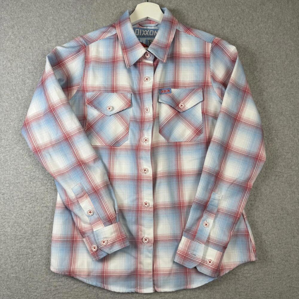 Dixxon Flannel windy city Women's Size Small Red Blue Button Down Shirt Top